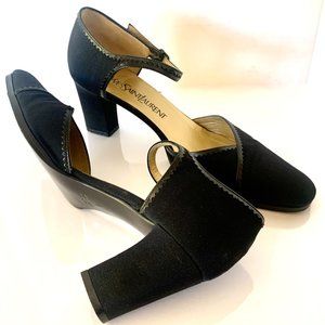 Yves Saint Laurent Mary Jane Vintage Black Peau de Soie Italian Heels Si…